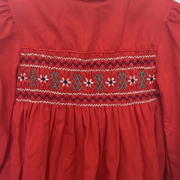 VINTAGE Red Rick Rack Embroidered Smocked Toddler Holiday Dress - Picture 2 of 7